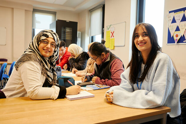 Students sat around a table