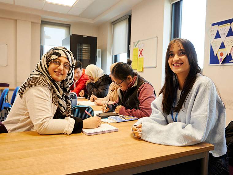 Students sat around a table