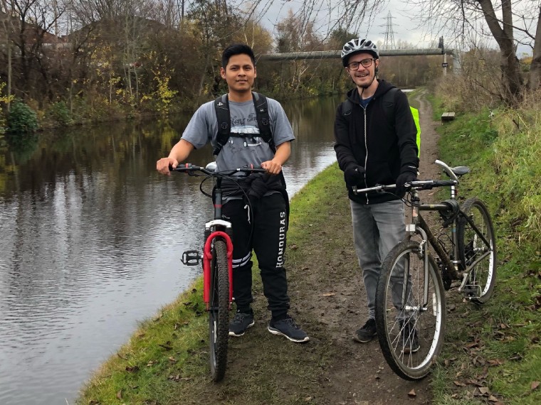 Learner Recruitment and Reception Officer, Simon Beech and Rotherham College student Marlon Perez preparing to pedal coast-to-coast to raise funds for Hondurans.