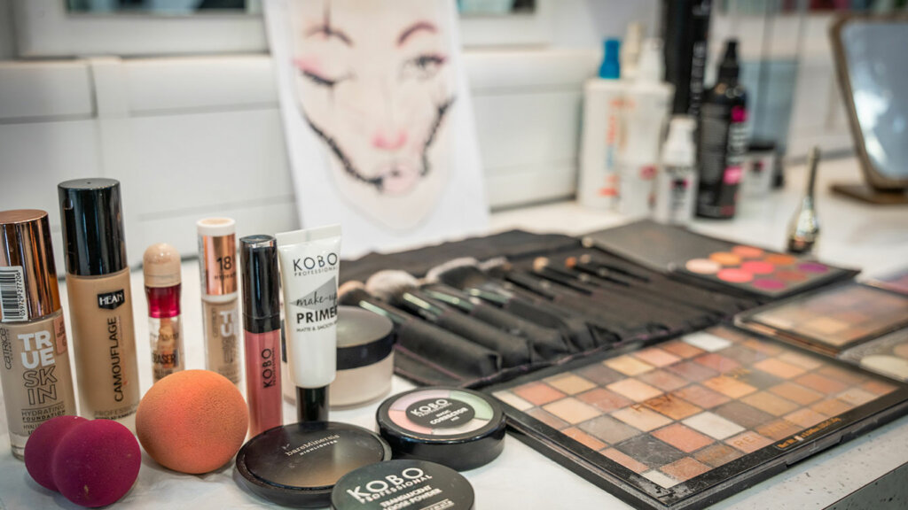Make up products on a desk