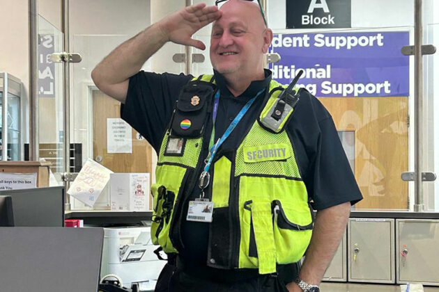 Security guard Nigel saluting