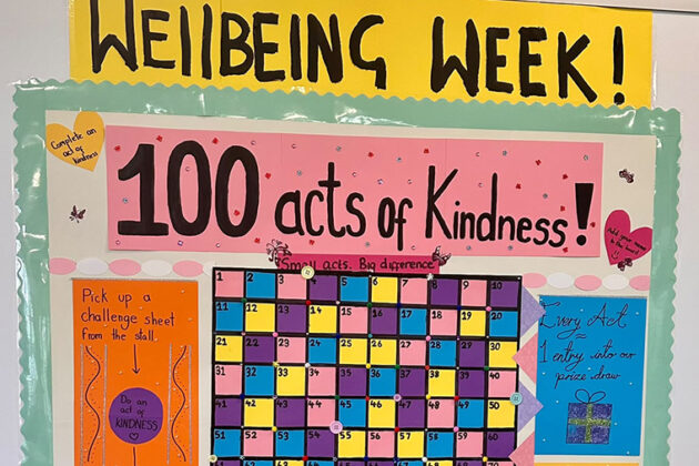 Wellbeing Week poster that reads '100 acts of kindness'